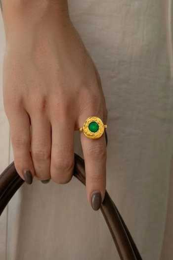 Buy Arvino Green Textured Medallion Onyx Ring Online at Aza Fashions Buy_Arvino_Green Textured Medallion Onyx Ring _Online_at_Aza_Fashions