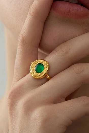 Shop Arvino Green Textured Medallion Onyx Ring Online at Aza Fashions Shop_Arvino_Green Textured Medallion Onyx Ring _Online_at_Aza_Fashions