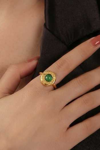 Arvino Green Textured Medallion Onyx Ring at Aza Fashions Arvino_Green Textured Medallion Onyx Ring _at_Aza_Fashions