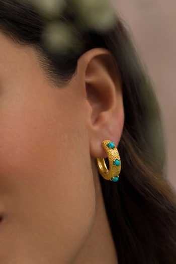 Arvino Blue Turquoise Studded Textured Earrings Online at Aza Fashions Arvino_Blue Turquoise Studded Textured Earrings _Online_at_Aza_Fashions