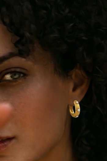 Arvino White Pearl Studded Textured Huggie Earrings Online at Aza Fashions Arvino_White Pearl Studded Textured Huggie Earrings _Online_at_Aza_Fashions