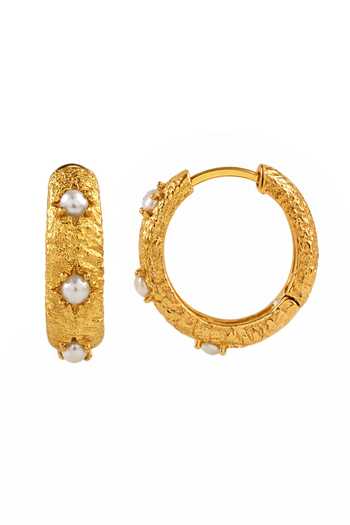 Buy Arvino White Pearl Studded Textured Huggie Earrings Online at Aza Fashions Buy_Arvino_White Pearl Studded Textured Huggie Earrings _Online_at_Aza_Fashions