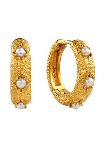 Arvino Pearl Studded Textured Huggie Earrings 