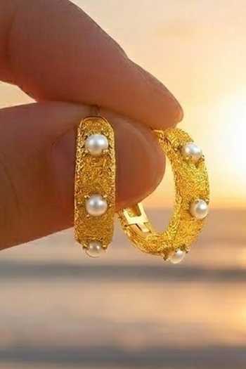 Shop Arvino White Pearl Studded Textured Huggie Earrings Online at Aza Fashions Shop_Arvino_White Pearl Studded Textured Huggie Earrings _Online_at_Aza_Fashions