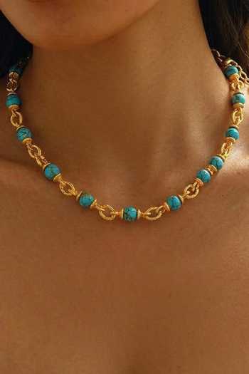 Shop Arvino Blue Turquoise Nugget Link Chain Necklace Online at Aza Fashions Shop_Arvino_Blue Turquoise Nugget Link Chain Necklace _Online_at_Aza_Fashions