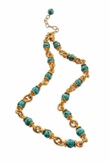 Arvino Blue Turquoise Nugget Link Chain Necklace at Aza Fashions Arvino_Blue Turquoise Nugget Link Chain Necklace _at_Aza_Fashions
