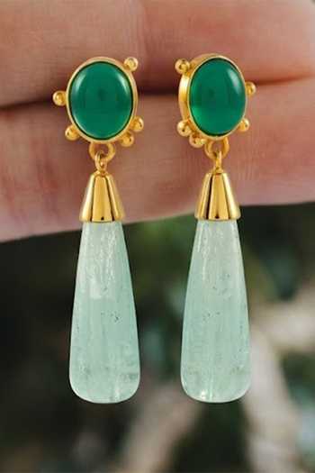 Shop Arvino Green Onyx And Fluorite Drop Earrings Online at Aza Fashions Shop_Arvino_Green Onyx And Fluorite Drop Earrings _Online_at_Aza_Fashions