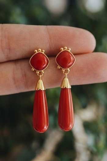 Shop_Arvino_Red Tear Drop Earrings _Online_at_Aza_Fashions