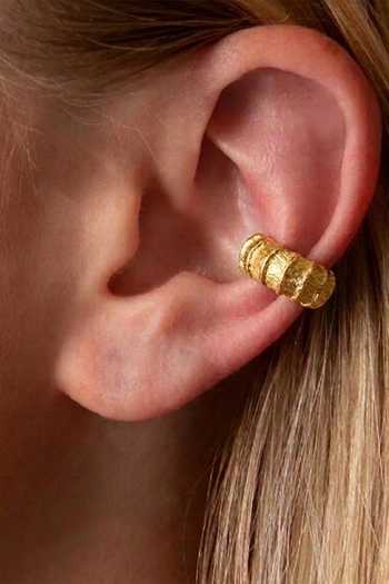 Arvino_Gold Plated Textured Rib Earcuff _at_Aza_Fashions