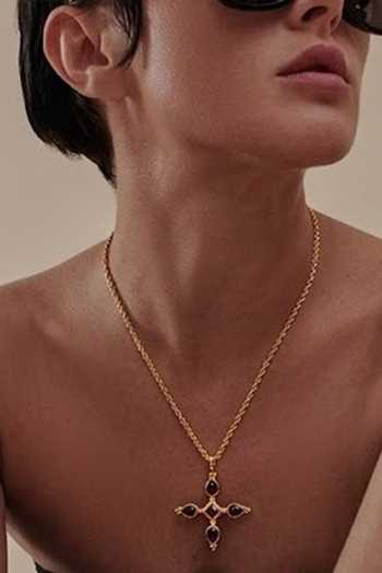 Arvino_Gold Plated Ruby Cross Pendant Necklace _Online_at_Aza_Fashions