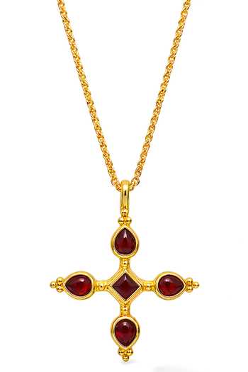 Buy_Arvino_Gold Plated Ruby Cross Pendant Necklace _Online_at_Aza_Fashions