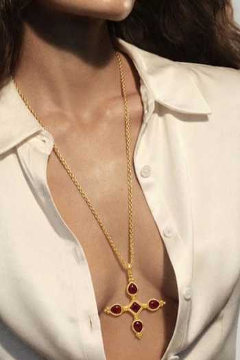 Arvino Ruby Cross Pendant Necklace 