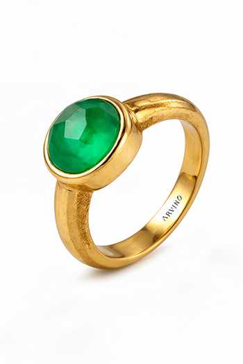 Arvino Faceted Green Onyx Embellished Ring 