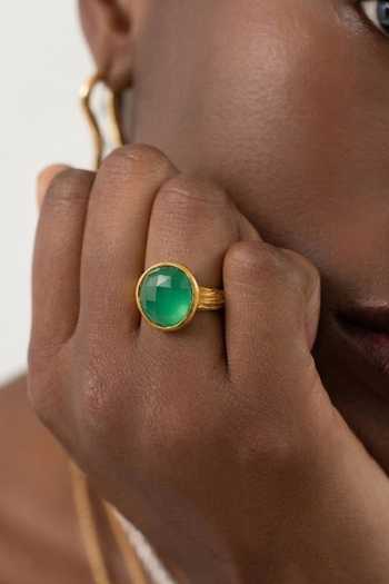 Shop Arvino Green Faceted Onyx Embellished Ring Online at Aza Fashions Shop_Arvino_Green Faceted Onyx Embellished Ring _Online_at_Aza_Fashions