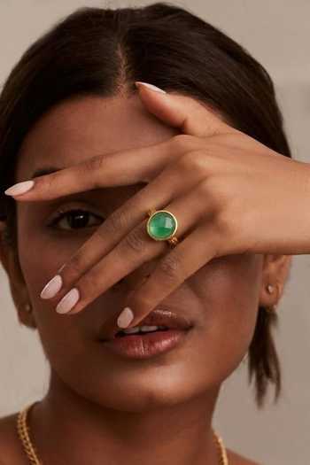 Arvino Faceted Green Onyx Embellished Ring 
