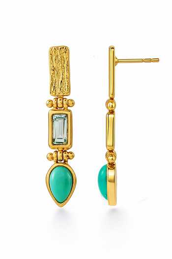 Arvino Gold Plated Turquoise And Blue Topaz Premium Brass Alloy Drop Earrings Online at Aza Fashions Arvino_Gold Plated Turquoise And Blue Topaz Premium Brass Alloy Drop Earrings _Online_at_Aza_Fashions