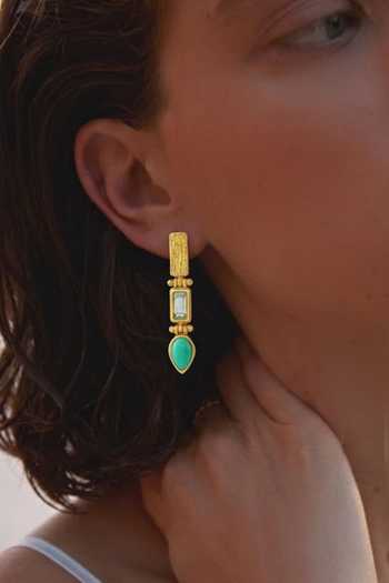 Buy Arvino Gold Plated Turquoise And Blue Topaz Premium Brass Alloy Drop Earrings Online at Aza Fashions Buy_Arvino_Gold Plated Turquoise And Blue Topaz Premium Brass Alloy Drop Earrings _Online_at_Aza_Fashions