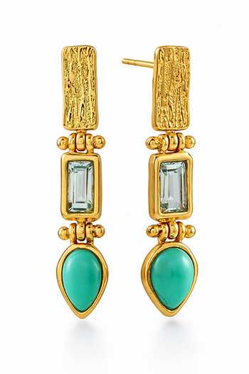 Arvino Turquoise And Blue Topaz Premium Brass Alloy Drop Earrings 