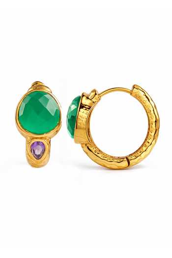 Arvino Green Onyx And Amethyst Sterling Silver Hoop Earrings Online at Aza Fashions Arvino_Green Onyx And Amethyst Sterling Silver Hoop Earrings _Online_at_Aza_Fashions