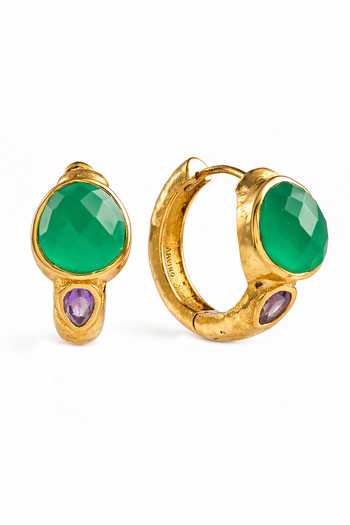 Arvino Green Onyx And Amethyst Sterling Silver Hoop Earrings 