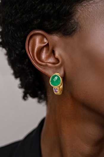 Shop Arvino Green Onyx And Amethyst Sterling Silver Hoop Earrings Online at Aza Fashions Shop_Arvino_Green Onyx And Amethyst Sterling Silver Hoop Earrings _Online_at_Aza_Fashions