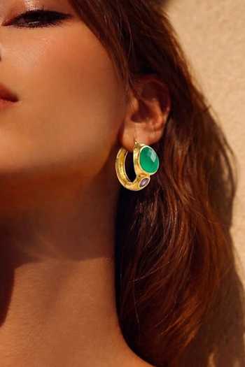 Arvino Green Onyx And Amethyst Sterling Silver Hoop Earrings at Aza Fashions Arvino_Green Onyx And Amethyst Sterling Silver Hoop Earrings _at_Aza_Fashions