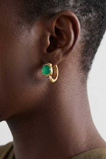 Buy Arvino Green Onyx And Amethyst Sterling Silver Hoop Earrings Buy_Arvino_Green Onyx And Amethyst Sterling Silver Hoop Earrings