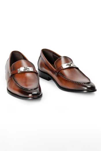 Buy Domani Brown Cavalier Patina Leather Slip On Loafers Online at Aza Fashions Buy_Domani_Brown Cavalier Patina Leather Slip On Loafers _Online_at_Aza_Fashions