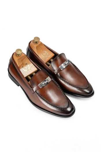 Domani Cavalier Patina Leather Slip On Loafers 