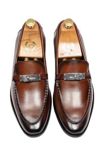 Domani Cavalier Patina Leather Slip On Loafers 