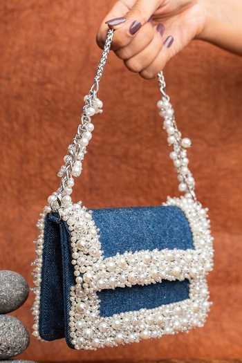 Shop Nayaab By Sonia Blue Denim Mini Slate Perla Bag Online at Aza Fashions Shop_Nayaab By Sonia_Blue Denim Mini Slate Perla Bag _Online_at_Aza_Fashions