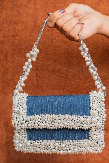 Nayaab By Sonia Denim Mini Slate Perla Bag