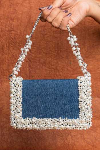 Nayaab By Sonia Denim Mini Slate Perla Bag