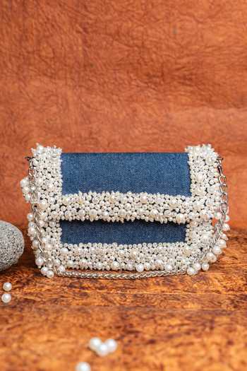 Nayaab By Sonia Blue Denim Mini Slate Perla Bag at Aza Fashions Nayaab By Sonia_Blue Denim Mini Slate Perla Bag _at_Aza_Fashions