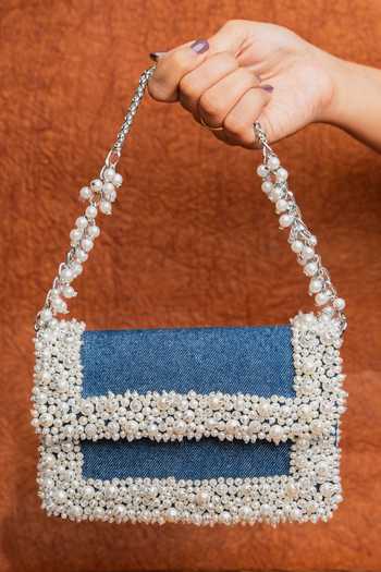 Nayaab By Sonia Denim Slate Perla Bag