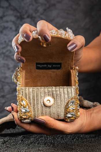 Shop_Nayaab By Sonia_Gold Diamond Cube Dual Colored Mini Clutch _Online_at_Aza_Fashions