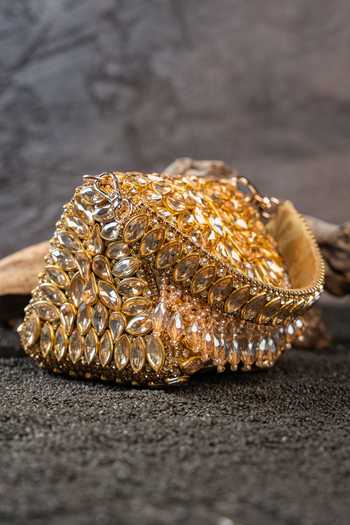 Buy_Nayaab By Sonia_Gold Beads, Stones, Crystals, Diamond Cube Mini Clutch Bag _Online_at_Aza_Fashions