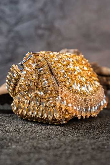 Buy_Nayaab By Sonia_Gold Beads, Stones, Crystals, Diamond Cube Mini Clutch Bag 