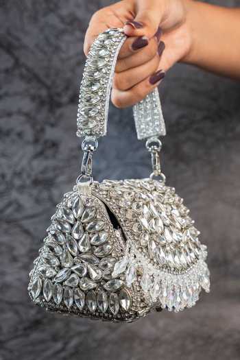 Buy_Nayaab By Sonia_Silver Stones, Crystals Diamond Cube Mini Clutch Bag _Online_at_Aza_Fashions