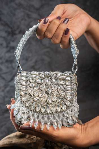 Shop_Nayaab By Sonia_Silver Stones, Crystals Diamond Cube Mini Clutch Bag _Online_at_Aza_Fashions