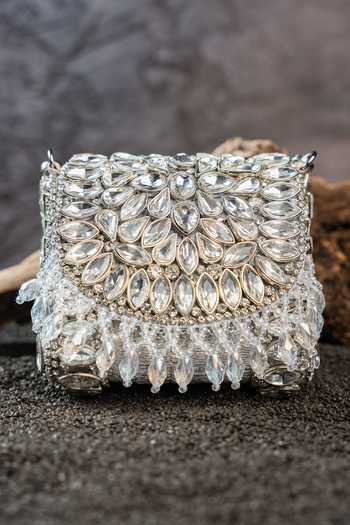 Buy_Nayaab By Sonia_Silver Stones, Crystals Diamond Cube Mini Clutch Bag 