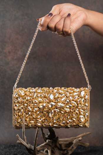 Shop Nayaab By Sonia Gold Diamond Hinted Trifold Clutch Bag Online at Aza Fashions Shop_Nayaab By Sonia_Gold Diamond Hinted Trifold Clutch Bag _Online_at_Aza_Fashions