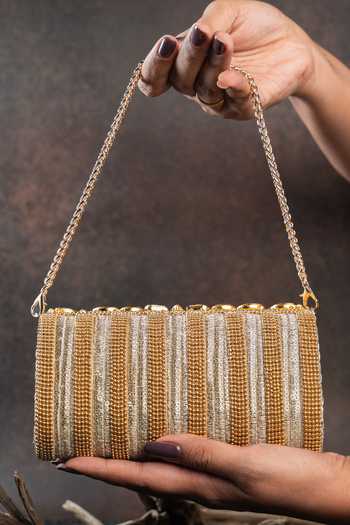 Nayaab By Sonia Diamond Hinted Trifold Gold Clutch Bag 
