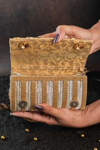 Buy Nayaab By Sonia Gold Diamond Hinted Trifold Clutch Bag Buy_Nayaab By Sonia_Gold Diamond Hinted Trifold Clutch Bag