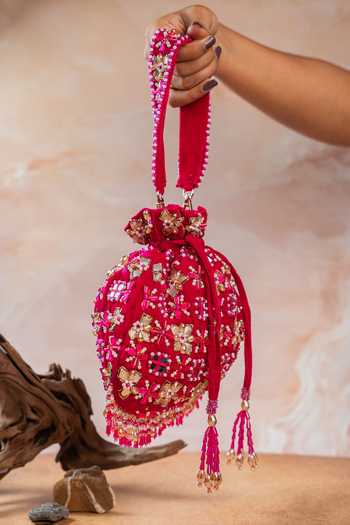 Nayaab By Sonia Magenta Embroidery, Beads, Pearls, Stones, Mirrors, Floral Trellis Fuchsia Potli Online at Aza Fashions Nayaab By Sonia_Magenta Embroidery, Beads, Pearls, Stones, Mirrors, Floral Trellis Fuchsia Potli _Online_at_Aza_Fashions