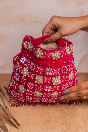 Buy Nayaab By Sonia Magenta Embroidery, Beads, Pearls, Stones, Mirrors, Floral Trellis Fuchsia Potli Online at Aza Fashions Buy_Nayaab By Sonia_Magenta Embroidery, Beads, Pearls, Stones, Mirrors, Floral Trellis Fuchsia Potli _Online_at_Aza_Fashions