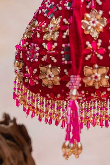 Shop Nayaab By Sonia Magenta Embroidery, Beads, Pearls, Stones, Mirrors, Floral Trellis Fuchsia Potli Online at Aza Fashions Shop_Nayaab By Sonia_Magenta Embroidery, Beads, Pearls, Stones, Mirrors, Floral Trellis Fuchsia Potli _Online_at_Aza_Fashions