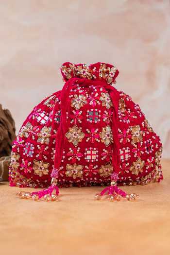 Nayaab By Sonia Magenta Embroidery, Beads, Pearls, Stones, Mirrors, Floral Trellis Fuchsia Potli at Aza Fashions Nayaab By Sonia_Magenta Embroidery, Beads, Pearls, Stones, Mirrors, Floral Trellis Fuchsia Potli _at_Aza_Fashions