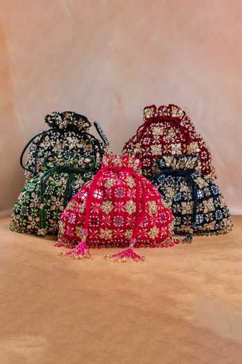 Buy Nayaab By Sonia Magenta Embroidery, Beads, Pearls, Stones, Mirrors, Floral Trellis Fuchsia Potli Buy_Nayaab By Sonia_Magenta Embroidery, Beads, Pearls, Stones, Mirrors, Floral Trellis Fuchsia Potli