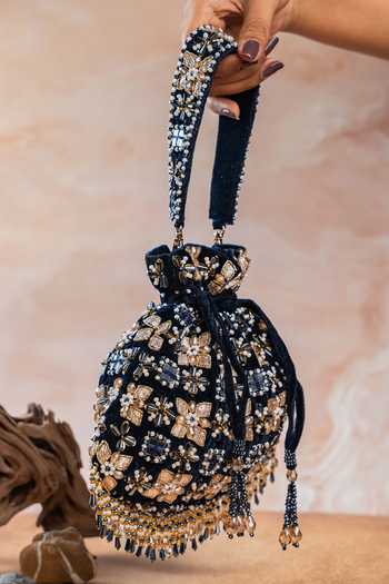 Buy Nayaab By Sonia Navy Embroidery, Beads, Pearls, Stones, Mirrors Floral Trellis Potli Online at Aza Fashions Buy_Nayaab By Sonia_Navy Embroidery, Beads, Pearls, Stones, Mirrors Floral Trellis Potli _Online_at_Aza_Fashions